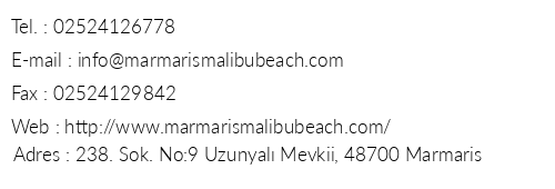 Malibu Beach Hotel telefon numaralar, faks, e-mail, posta adresi ve iletiim bilgileri